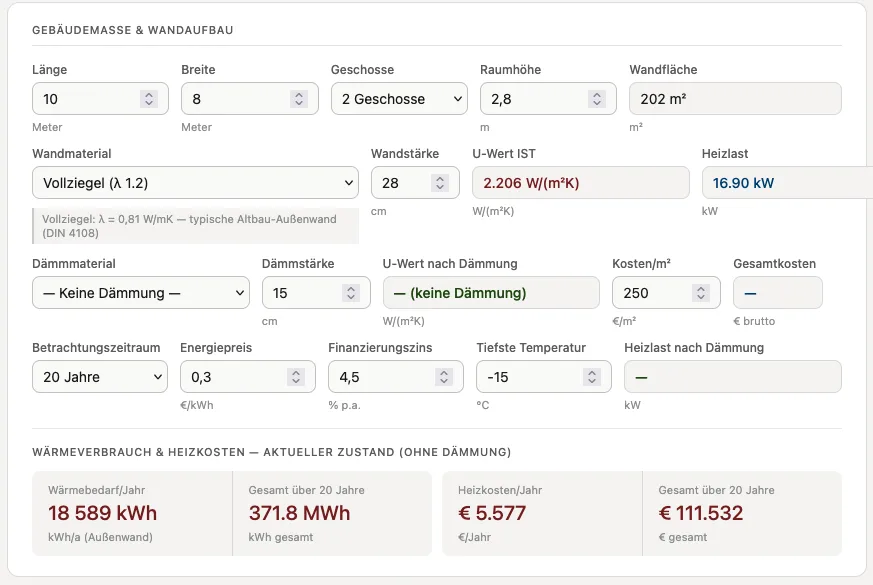 Dämmung: Ersparnis berechnen